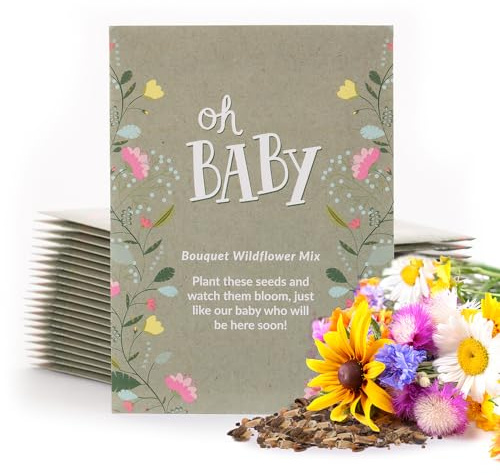 BENTLEY SEED CO. Oh Baby Seed Packets|Girl or Boy Baby Shower Favors for Guests | 25 Wildflower Seed Packets | Pre-Filled | Bouquet Wildflower Mix | Non-GMO Seeds | Gender Neutral | Eco-Friendly Gift