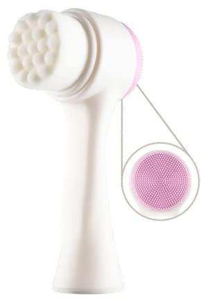 ADAMAS, Gesichtsreinigungsbürste, Manuelle Gesichtsreinigungspinsel, Porenmassage, sanftes Peeling, Mitesserentfernung, Geeignet für alle Hauttypen (Rosa/Weiß)