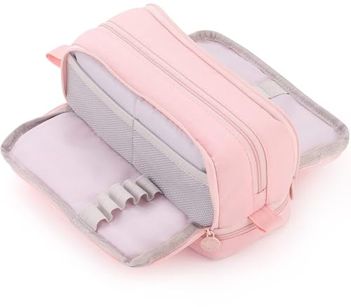 CICIMELON Large Capacity Pen Pencil Case with 4 Compartments, Multi-Slot Pencil Pouch Bag Aesthetic School Supplies Organizer for Teen Girls, Women, Adults (Pink)