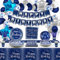 Décorations d'anniversaire bleu marine et argent pour homme et femme, comprend une bannière Happy Birthday, une nappe, des assiettes, des serviettes, des tasses, pour 20 invités (B)