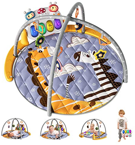 TUMAMA Kids Play Gym Mat, Tummy Time Mat, Fernbedienung, Lichter und Musik, Aktivitäts-Klavier-Spielmatten, sensorisches Spielzeug, Babys, Neugeborene, Giraffe&Zebra, Mehrfarbig, TM221