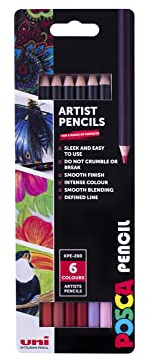POSCA KPE-200 Oil & Wax Colouring Pencils, Mystic Colours (6-Pack) | Premium Tough Nib, Multi-Surface Use, Rich Pigmented Colours, Biodegradable Packaging