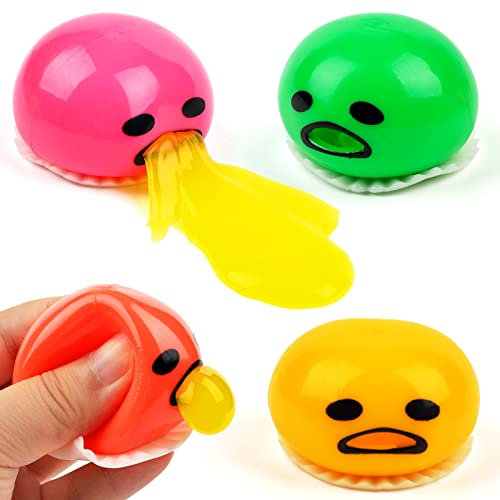 Pipihome 4Pcs Puking Ball, Stress Ball for Kids Funny Fidget Toys Squeeze Toys, Vomiting Egg Yolk Stress Balls Mochi Squishy Toy, Stress Anxiety Relief Egg Sensory Toys for Adults