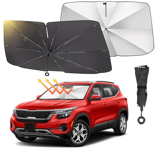 JOYTUTUS Sonnenschutz Auto Frontscheiben, mit UV-Schutz für Windschutzscheibe, [2024 Upgrade] Faltbarer Sonnenschirm mit Zugringgriff, 306° Drehbar Sonnenschutz für die meisten Autos SUVs(74 * 142CM)