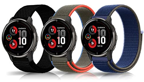 LanQii 20MM Nylon Cinturino Compatibile con Garmin vívomove Trend/Garmin Venu Sq 2 Music, Sport Cinturini Ricambio Traspirante Braccialetto per Samsung Galaxy Watch 6 Classic 43mm/47mm Nero/Navy/Verde