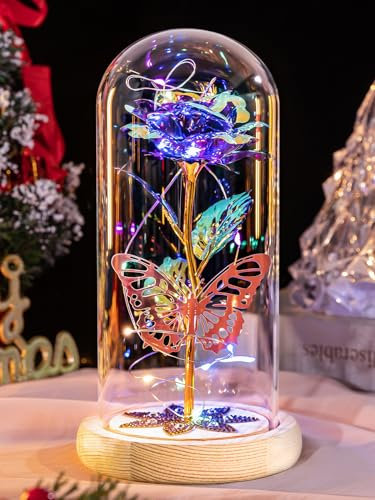 Beferr Gifts for Women Galaxy Colorful Rose Crystal Flowers Christmas Rose Gifts for Women Eternal Rose Birthday Gifts for Her Mum Grandma Wife Christmas Thanksgiving Anniversary Light Up Flower