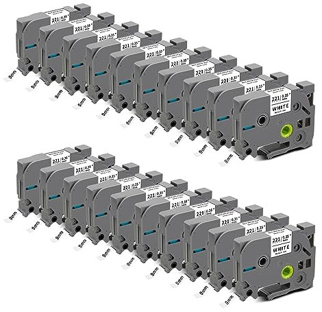 20x STRONIX Kompatibel Brother P-Touch Bänder TZe-221 TZe Schriftband TZ-221 Ub-221 Cassette 9mm Schwarz auf Weiß Etikettenband für Beschriftungsgerät Brother Ptouch PT-1010 H105 H100R H107B Cube Plus