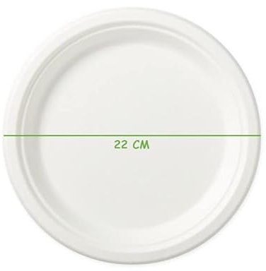 SHOBI Piatto Piano Tondo in polpa di Cellulosa interamente Biodegradabile e Compostabile Usa e Getta (50, Ø 22 Cm)