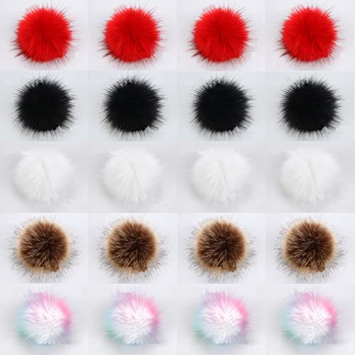 20 Stück Bommel Kunstfell Fellbommel 5 Farben Fellbommel Mehrfarben Kunstfell Bommel Stricken Hut Zubehör Faux Bomme für Mützen, Schlüsselanhänger, Schals, Handschuhe, Taschen, Accessoires (8cm)