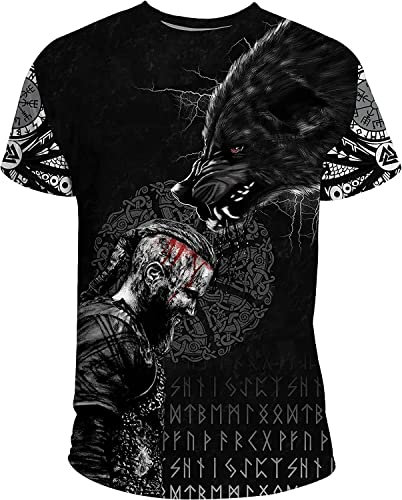 Viking Wolf Zip Hoodies herren kapuzenpullover hoodie Norse Viking Fenrir Wolf Compass Tattoo Hoodies Pullover Neuheit Sweatshirt T-Shirt Tops sport hoodie herren (Color : T-Shirt, Size : XXL)