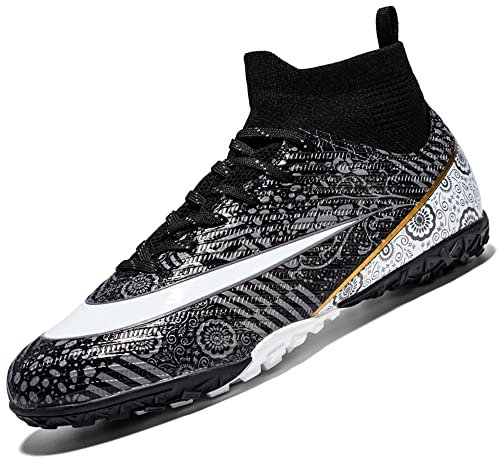 VTASQ Fußballschuhe Herren High Top TF Kunstrasen Fussballschuhe Kinder Jungen Trainingsschuhe Professionelle Athletics Outdoor Sport Turf Football Schuhe Unisex Schwarz 37 EU