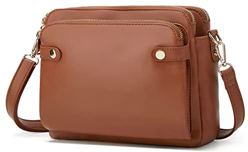 Sacs à bandoulière pour femme - Sac à bandoulière à trois couches en cuir vegan - Plusieurs compartiments - Sac à main Hobo Clutch 2023, marron