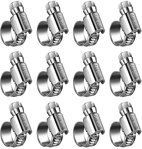 Steelsoft Heavy Duty Hose Clamp Mini Size#4, 5/16 to 1/2 inch Adjustable Worm Gear Drive Hose Clamps Stainless Steel 304 for Fuel Injection Line, Automotive, Radiator, Garden,12 Pack
