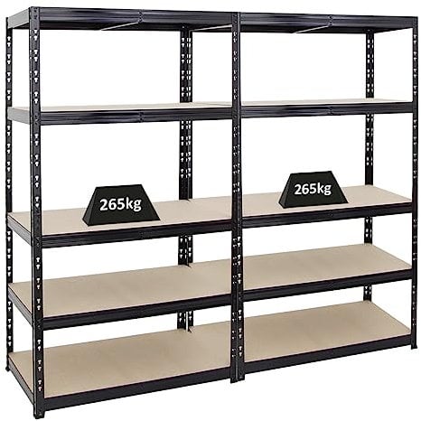Mega Deal | 2X Schwerlastregal Tiger | HxBxT 180x100x60cm | Fachlast 265kg |Schwarz | Garagenregal, Lagerregal, Steckregal, Kellerregal