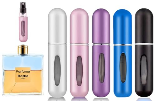 Rosiya Perfume Atomiser pack of 5pcs Perfume Travel Bottle, 5ML Refillable Spray Easy to Refill Empty Atomiser Bottle for Purse, Handbag, Pocket and Luggage (Matte)