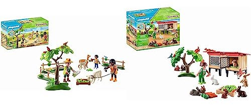 PLAYMOBIL Country 71251 Alpaka-Wanderung & Country 71252 Kaninchenstall, Tiere für den Bio-Bauernhof, Nachhaltiges Spielzeug für Kinder ab 4 Jahren