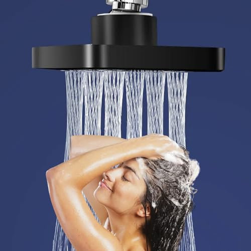 JINYOMFLY Pommeau Douche Pluie Fixé, Pomme de Douche Masser, Carrée Tête de Douche Pluie Anti Calcaire, Pomme de Douche Haute Pression, Pommeau de Douche à Économie d'eau (Noir)