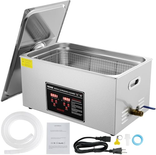 VEVOR Nettoyeur à Ultrasons 22L en Acier Inoxydable Bac Ultrasons Numérique avec Chauffage Temps et Température Réglables Appareil de Nettoyage Ultrasonique pour Bijoux Lunettes Montres Labo Clinique