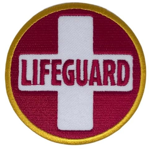 Aufnäher, Motiv: Rettungsschwimmer (7,6 cm), bestickt, zum Aufbügeln oder Aufnähen, Rot und Weiß, perfekt für Kostüme, Strandshorts, Jacken, Taschen, Hemden, Hosen, DIY-Geschenk-Patches