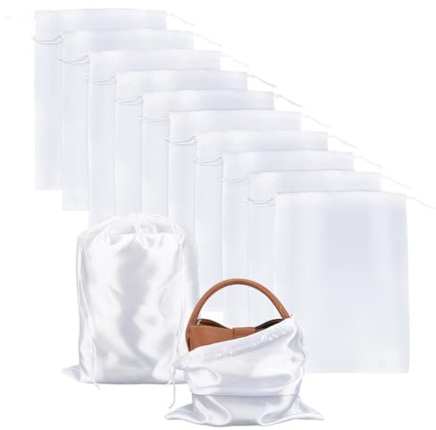 NBEADS 12 Stk. Weiße Satin-Staubtüten, Staubdichte Säcke Kordelzug-Beutel Kleine Größe Aufbewahrungsbeutel Staubschutz Aufbewahrungsbeutel für Verpackung von Handtaschen Geldbörsen Schuhe Stiefel