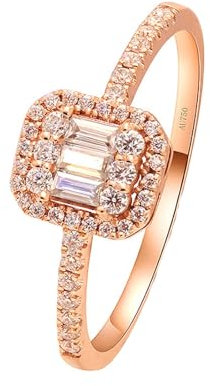 Whoiy Moissanite Engagement Rings Rose Gold, 14K Gold Halo 0.43ct Moissanite Wedding Ring Bands for Women Size L 1/2