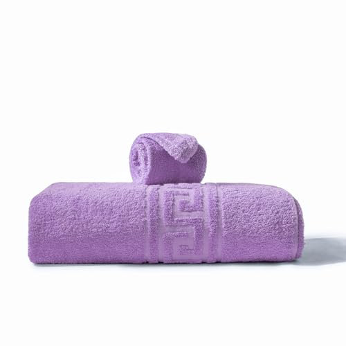 runico Juego de Toallas de baño de algodón 100% con secador Turbante – Suave y Altamente Absorbente – Fabricado en Italia – Juego de 2 Piezas – Violeta Grandes Toallas de Ducha para Cara…