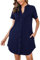 Vlazom Chemise de Nuit,Chemise de Nuit Femme Col V Manches Courtes Robe de Nuit Bouton Ouvert Devant Chic VêTements de Nuit Femme Grande Taille, M,B-Bleu Marine