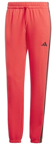 adidas Damen Essentials 3-Stripes French Terry Cuffed Pants, Pure Ruby/Black, XL