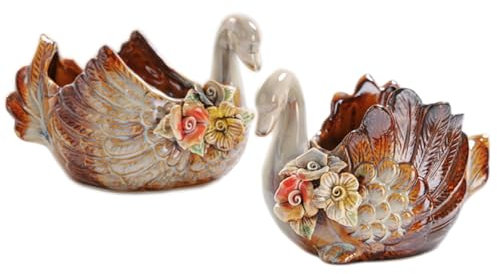 JHNIF Pflanzgefäß für Sukkulenten aus Steingut, Porzellan, Gänseform, klein, 12,7 cm, 2 Stück