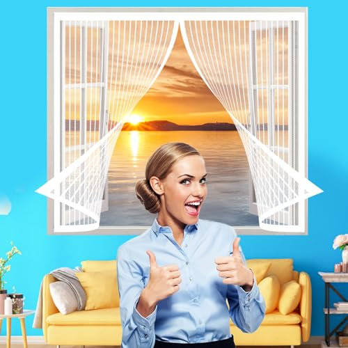 Fenetre Magnetique Rideau 112 x 178 cm, Moustiquaire Porte Fenetre Rideau, Kit D'Installation pour Salon Cuisine Baie Vitree, Blanc
