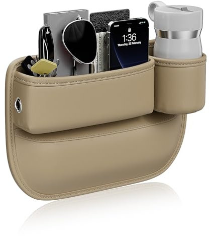 Convitex Car Seat Gap Filler Leather Car Organizer Box Front Seats Pocket and Storages Automotive Accessories - Adjustable Gap Filler with Cup Holder for Drink, Phones, Glasses, Keys, Cards