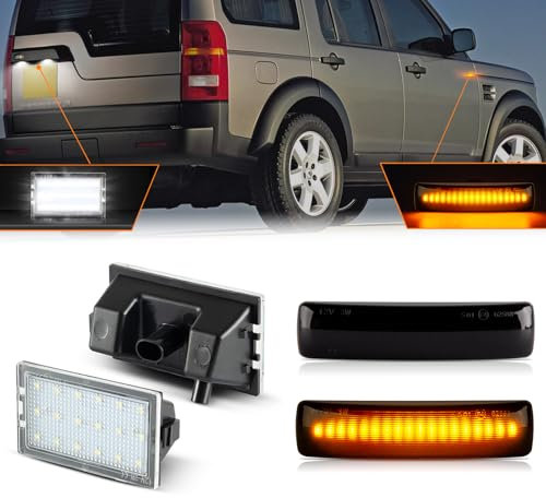 OZ-LAMPE LED Car Light Kit for Land Rover, 2Pcs Dynamic Side Indicators and 2Pcs Number Plate Lights for Discovery 3 4 Freelander 2 Rang Rover Sport, Canbus Design Error Free, 4PCS Assembly