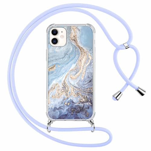 Yoedge Handyband Handyhülle für iPhone 11 6,1 Hülle mit Band, Durchsichtig Aesthetic Muster Marmor Mädchen Case mit Kordel zum Umhängen, Weiche Silikon TPU + PC Stoßfest Schutzhülle Cover, 01