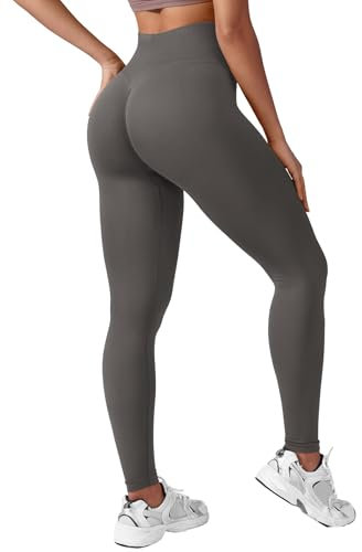 ZAAYO Leggings Sporthose Damen High Waist Lang Boom Booty Scrunch Butt Seamless Push Up Gym Blickdicht Yoga Sport Leggings Dunkel Grau M