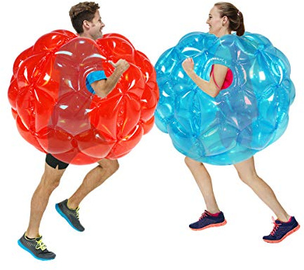 2 Stück Lawn Bumper Balls, Kinder Hinterhof Spiele Erwachsene Patio Bälle, Spielplatz Bälle Rasen Ballons, große aufblasbare Sommer Outdoor-Spielzeug (rot + blau, 90CM)