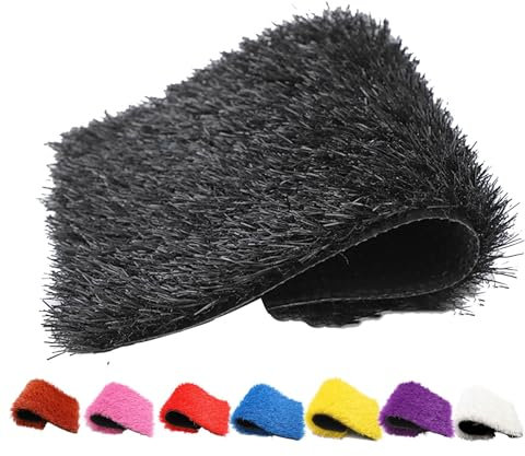 XLIHAWY Prato in Erba Artificiale, Paesaggio Realistico Tappetino in Erba Sintetica, Interno/Esterno Cani/Animali Domestici Tappeto Decorativo in Erba con Fori Drenaggio(Nero)