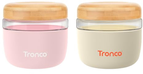 Tronco 24 oz Glass Container with Bamboo Lids, Food Storage Bowls for Soup, Stew & Overnight Oats, Meal Prep, Glass Lunch Bowl Container 100% Leak & Spill Proof, Airtight, BPA-Free- Ideal Gifts, 2Pack