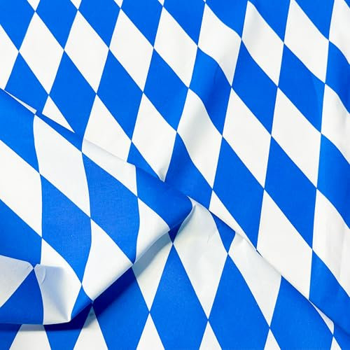 ABC-STOFFE Bayernraute Meterware 0,5 m | Baumwolle für Bekleidung & Accessoires & Oktoberfeste | Raute 4,5cm x 4cm | Premiumqualität 150 cm breit