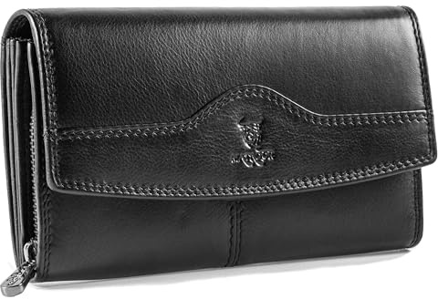 MATADOR Lima Geldbeutel Damen Leder | Portemonnaie Groß RFID Schutz | Ledergeldbörse mit Vielen Fächern | Schwarz