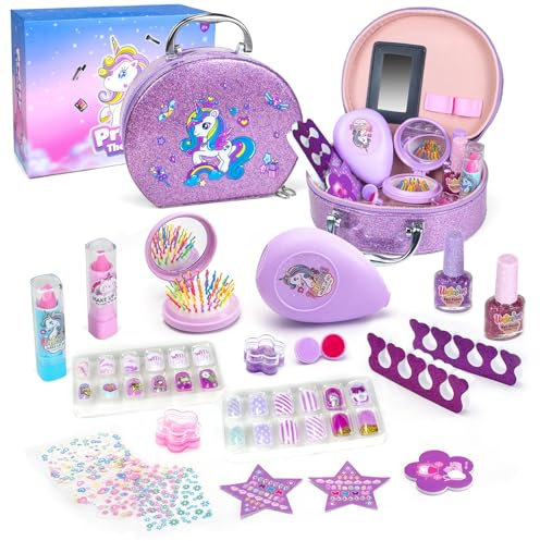 Pretty The Girl - Maletín Maquillaje Niñas - Estuche Manicura, Pintauñas Infantil, Caja Accesorios Niños, Pegatinas para Uñas, Maletin Esmalte Completo, Regalo Niña 3 4 5 6 7 Años, Bolsos Make Up