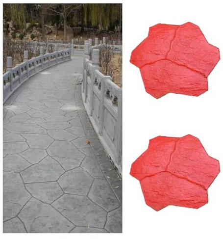 Stein Blume Beton Stempel Formen, 2 Stück Naturstein-Blumen-Betonstrukturmatte, dekorative Bodenbetonformen for Zement, flexible Haltbarkeit, nahtlose Betonstempel