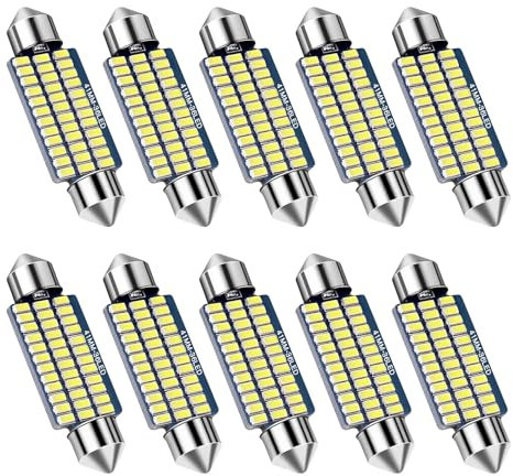 SUNZWO LED Soffitte 12V – 41mm Auto Innenbeleuchtung, Set mit 10 Stück, energiesparende und langlebige LED-Lampen für klare Sicht und angenehme Beleuchtung im Fahrzeug