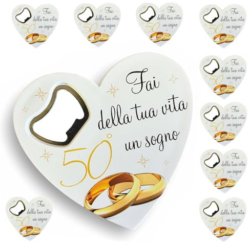 Regalami.shop set 10 bomboniere apribottiglia, Bomboniera Nozze Oro con immagine e romantica frase + 10 Bigliettini Personalizzati (1)
