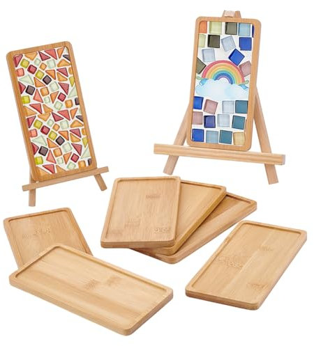 WEBEEDY 8 pièces de sous Verres Rectangulaires en Bambou pour L'Artisanat de Mosaïque Plateaux de Base Vierges pour Tasses de Boissons avec Rebords pour la Protection des Plantes de Table(17.5x8.8cm)