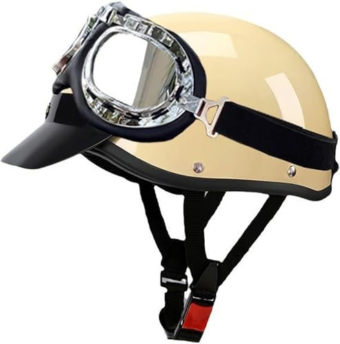 VVPEC Vintage Casques Moto Bols Demi-Casque de Mobylette Casque Face Ouverte ECEDOT Homologué Casque Jet avec Lunettes pour Street Bike Cruiser Chopper Moped Scooter(3)