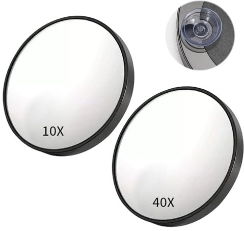 Landrain 2 Stück Vergrößerungsspiegel 40fach & 10fach mit Saugnapf, Kosmetikspiegel mit Saugnapf, Taschenspiegel mit Vergrößerung