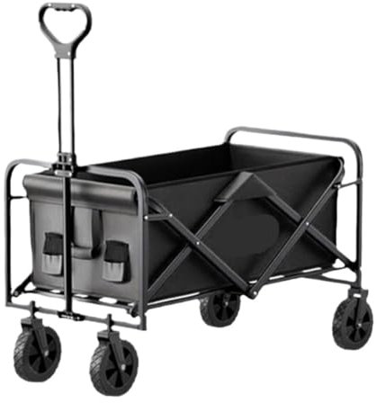 Faltbarer praktischer Campingwagen mit vier Rädern, tragbarer Strandtrolley mit Liegestuhl, zusammenklappbare Outdoor-Campingausrüstung für Picknicks, schwarzer Outdoor-Campingwagen für einf