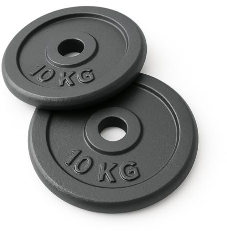 FLG Cast Iron Weight Plates Set – Barbell Plates 1.25KG to 10KG – Standard 1-Inch Hole – Strength Training for Home & Gym (10KG x2)