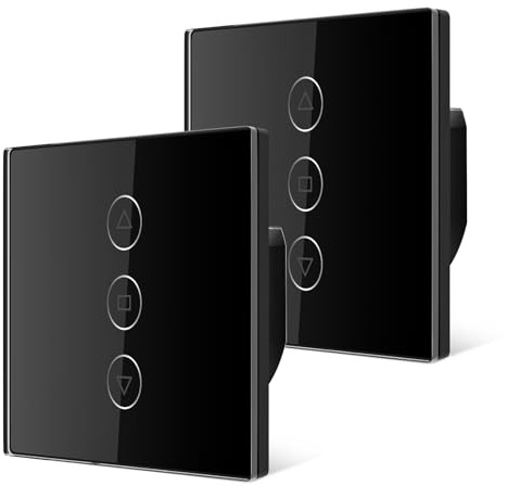 Tallifun 2 Pack Interrupteur Volet Roulant Connecté, 80 * 80mm Interrupteur de Stores WiFi Compatible Alexa/Google Home/SmartLife, APP Contrôle à Distance - Fil Neutre Requis (Noir)