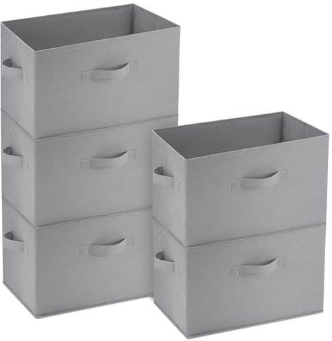 Hejo 5 Stück Stoff Aufbewahrungsbox Groß, 38x25x25cm Faltbare Stoffboxen Aufbewahrung, Kleiderschrank Organizer, Schrank Organizer, Aufbewahrungskorb für Kleidung, Spielzeug, Bücher(Grau)